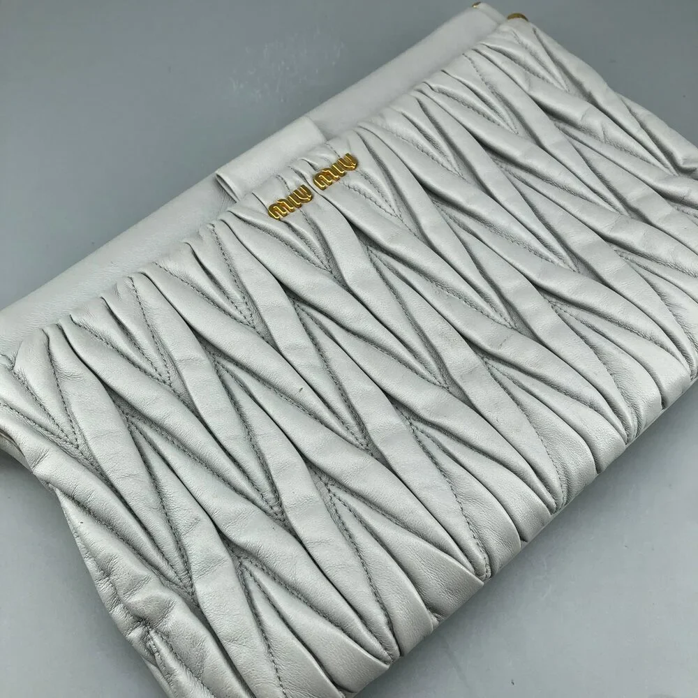 Miu Miu Grey Matelasse Leather Chain Clutch Shoulder Bag - Picture 9 of 15